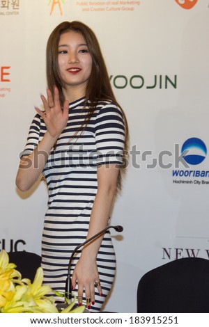 Ho Chi Minh City, Viet Nam - March 22, 2014: Suzy (Miss A band) pose at the press conference before the Human Culture Equilibrium Concert Korea Festival in Viet Nam on March 22, 2014.
