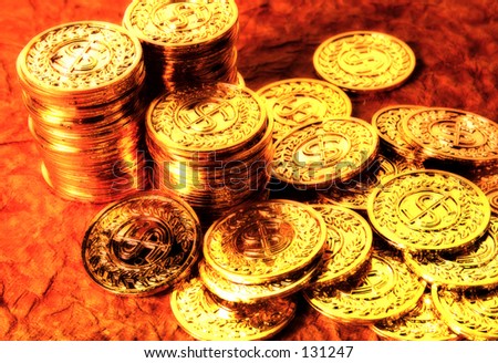 Gold Coins With Color and Blur Effect