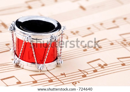 Drum Ornament and Sheet of Music - Christmas Concept
