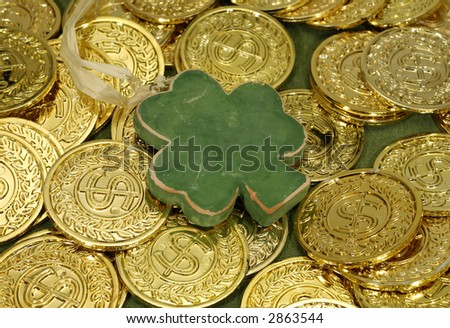 Photo of Shamrock and Gold Coins - Luck of the Irish Concept