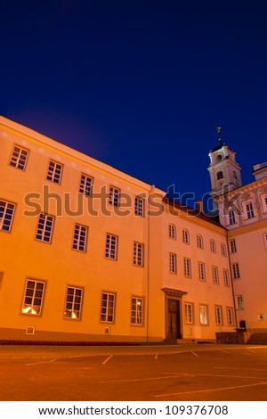 Vilnius University at night. Vilnius University is the oldest university in the Baltic states and one of the oldest in Eastern Europe. The university was founded in 1579.