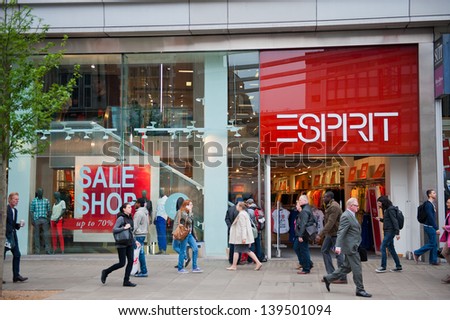 LONDON-MAY 21, 2013. Esprit store in London on May 21, 2013. Esprit has 770 retail stores worldwide with 1.1 million square meters floor space and sales of EUR 3.25 billion.