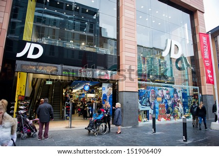 LIVERPOOL-DEC 18: JD Sports Store on Dec. 18, 2012 in Liverpool, United Kingdom. JD is a sports-fashion retail company based in England with shops throughout the UK and with four in Ireland.