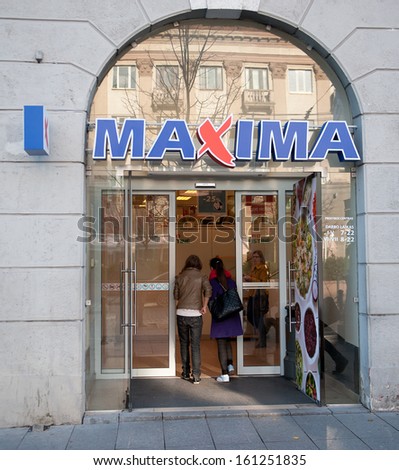 VILNIUS-OCT 28: MAXIMA store on Oct. 28, 2013 in Vilnius, Lithuania. Maxima is a retail chain operating 478 stores in Lithuania, Latvia, Estonia, and Bulgaria. It is the largest Lithuanian company.