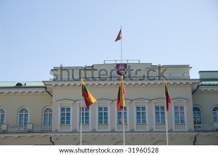 Presidential Palace in Vilnius detail with flags - Lithuania - Europe culture capital 2009