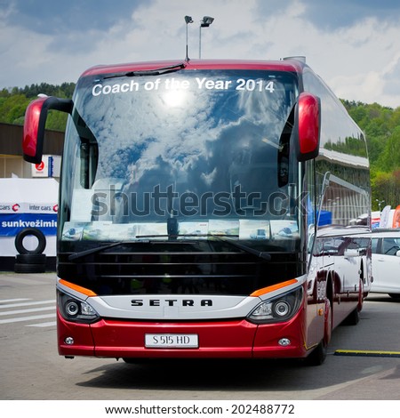 VILNIUS, LITHUANIA-MAY 9: Setra S 515 HD Coach on May 9, 2014 in Vilnius, Lithuania. Setra is a German bus division of EvoBus GmbH, itself a wholly owned subsidiary of the Daimler AG.