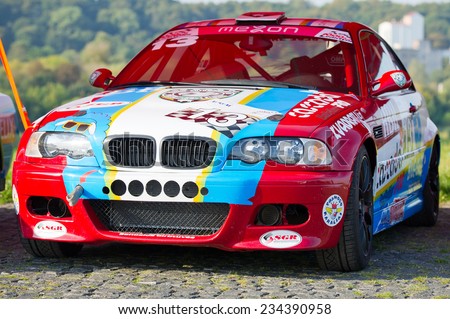 KAUNAS SEP 19: BMW E46 M3 sports-rally car on Sep. 19, 2014 in Kaunas, Lithuania. The BMW M3 is a high-performance version of the BMW 3-Series, developed by BMW\'s in-house motorsport division, BMW M.