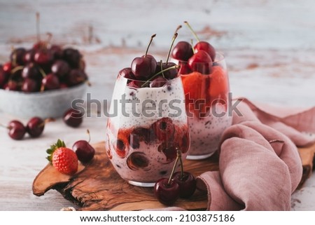 Similar – Image, Stock Photo Chia pudding parfait with red grapes and almonds