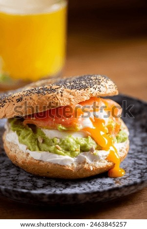 Similar – Image, Stock Photo Delicious salmon bagel on plate in kitchen