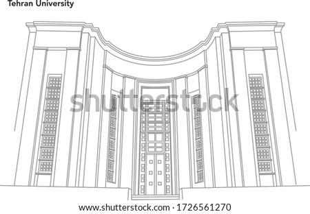 University of Tehran is the oldest modern university located in Tehran, Iran. Line art vector building plan and architecture drawing