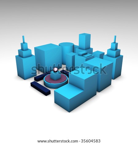 Blue Modern Cityscape as 3D Cartoon Art