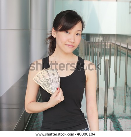 Show me the Money Concept with Asian Girl