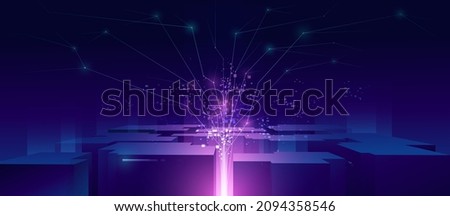 Holographic neon tree. Futuristic technology background