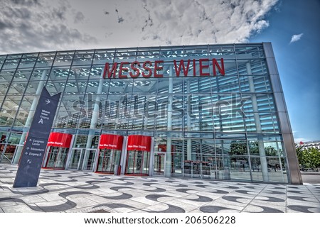 VIENNA, AUSTRIA - JULY 18, 2014: Vienna exhibition center, Austria. Messe Wien (English: Trade Fair of Vienna) is the biggest trade fair in Austria. Hdr image.