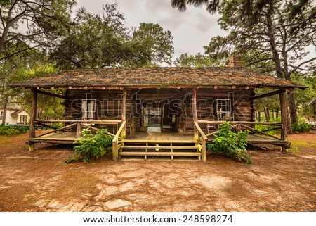 LARGO, FLORIDA - JANUARY 14, 2015 : McMullen-Coachman Log House in the Pinellas County Heritage Village. It is a typical Florida \