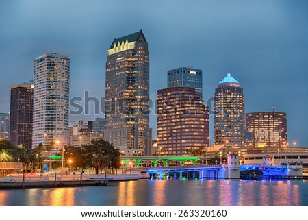 TAMPA, FLORIDA - JANUARY 15, 2015 : The skyline of downtown Tampa at sunset. Hdr processed.