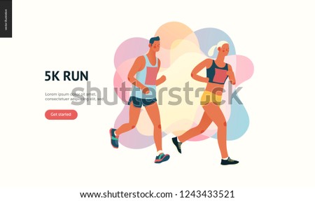 Marathon race group - flat modern vector concept illustration of running men and women wearing sportswer. Marathon race, 5k run, sprint. Creative landing page design template, web banner