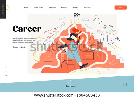 Business topics - career, web template, header. Flat style modern outlined vector concept illustration. People climbing the mountain. Climbing up the career ladder process. Business metaphor.