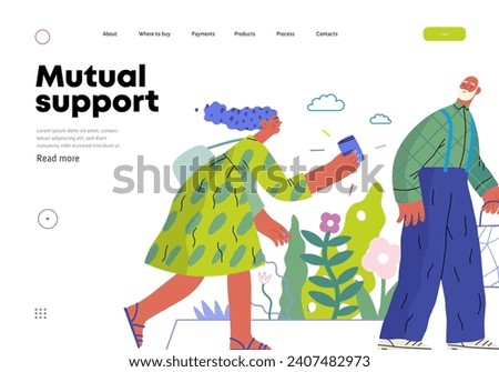 Mutual Support: Picking Up the Dropped Item -modern flat vector concept illustration of a woman who picked up a wallet lost by an elderly man Metaphor of voluntary, collaborative exchanges of services