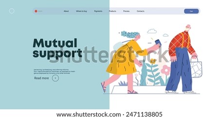 Mutual Support: Picking Up the Dropped Item -modern flat vector concept illustration of a woman who picked up a wallet lost by an elderly man Metaphor of voluntary, collaborative exchanges of services