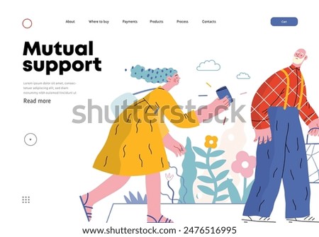 Mutual Support: Picking Up the Dropped Item -modern flat vector concept illustration of a woman who picked up a wallet lost by an elderly man Metaphor of voluntary, collaborative exchanges of services