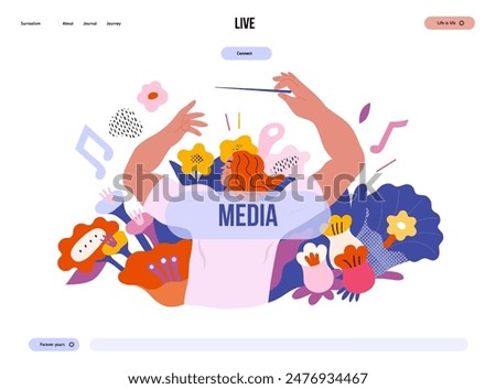 Life Unframed: Flower orchestra -modern flat vector concept illustration of symphony conductor, bloom music. Metaphor of unpredictability, imagination, whimsy, existence cycle, play, growth, discovery