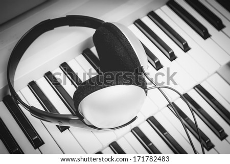 headphone on music keyboards process B&W film look