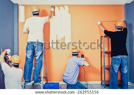 Home improvement , Renovation set. asian craftsman working at home + art color filter processed