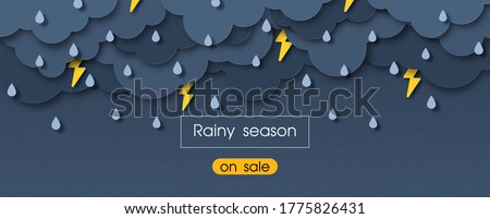 Storms and rainy weather in paper cut style with 