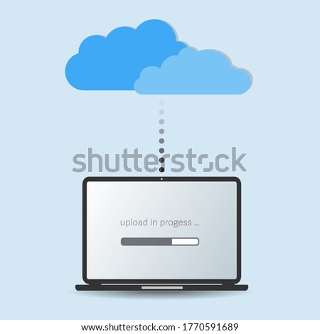 cloud storage service concept, uploading data from local laptop computer to cloud vector illustration