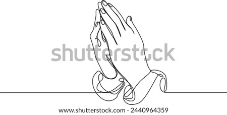 continuous single line drawing of hands clasped in prayer, line art vector illustration