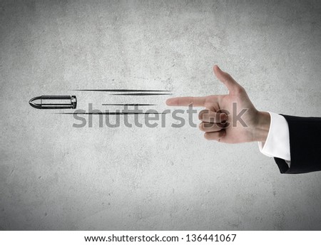 hand shooting gesture with drawing bullet