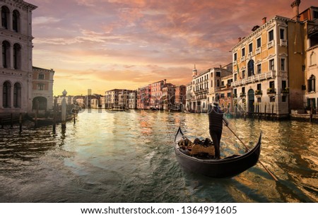 Similar – Image, Stock Photo A gondolier in his gondola on the Grand Canal in Venice