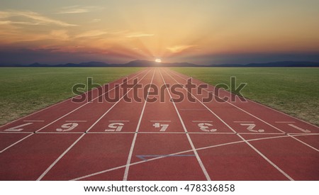 Tartan track at sunrise in a beautiful landscape 商業照片 © 