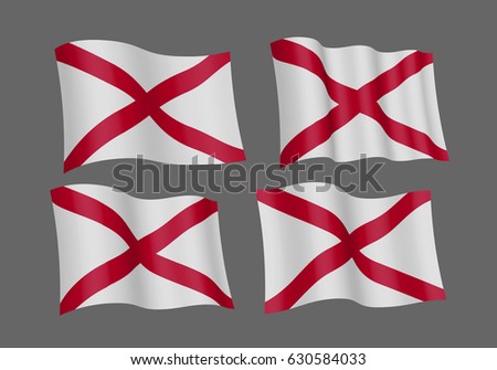 USA Alabama vector flags. A set of 5 wavy 3D flags created using gradient meshes. Design Element. Isolated on gray background.