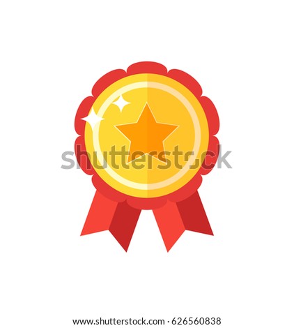 Badge with ribbons isolated on a white background. Flat design in stylish colors. Vector illustration, EPS10.