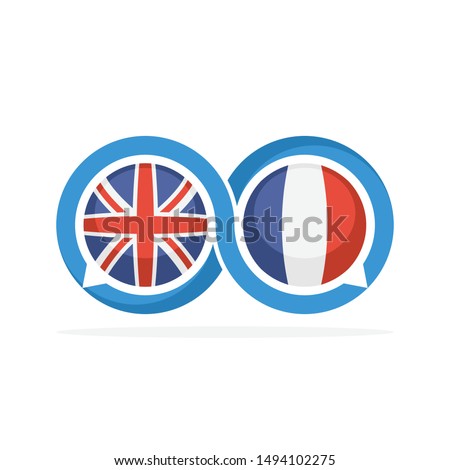 Illustrated icons with English and French communication concepts