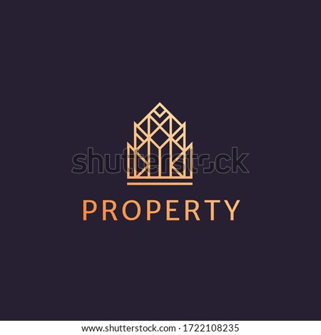 Luxury line geometric house, residential, hotel, apartment logo. Elegant real estate, palace, buildings,  architecture restoration logo. Art Deco premium property icon with ornament.