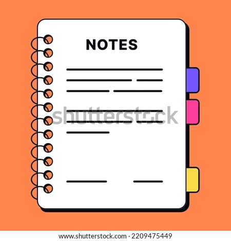 A notepad with colorful elements, a pencil, memo pad illustration set. diary, memo label, sticker, memo, pencil, spring note Vector drawing. Hand-drawn style.