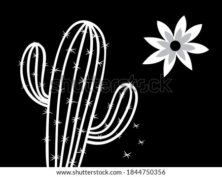 The cactus throws off thorns. Cactus flower. Black and white logo. Illustration of a stylish cactus.