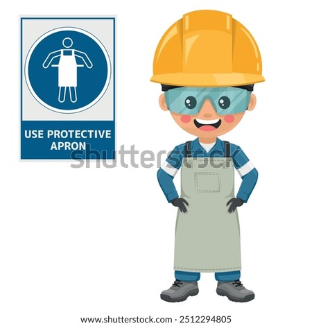 Industrial safety engineer wearing an apron to protect his body. Use protective apron sign. Safety first. Personal protective equipment. Industrial safety and occupational health at work