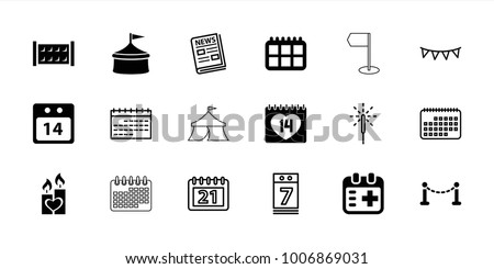 Event icons. set of 18 editable filled and outline event icons: fence, circus, calendar, 14 date, candle heart, medical appointment, 14 date calendar, calendar 7 date, news