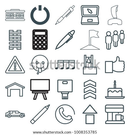 Button icons. set of 25 editable outline button icons such as switch off, call, garage, cake with one candle, pen, like, emoji showing tongue, domino, arrow up, warning, group