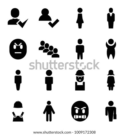 User icons. set of 16 editable filled user icons such as man, woman, worker, man with case, group