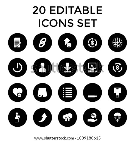 App icons. set of 20 editable filled app icons such as money, pointer on display, user, minus favorite, marketing, download, menu. best quality app elements in trendy style.