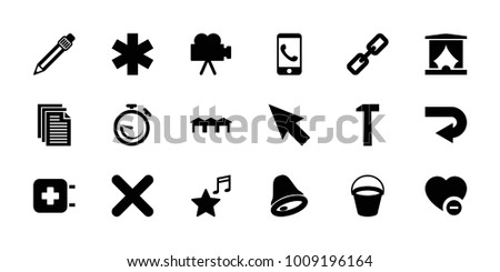Button icons. set of 18 editable filled button icons: bucket, pointer, chain, back arrow, phone call, minus favorite, pen, favorite music, cancel, camera, garage, hummer, bell