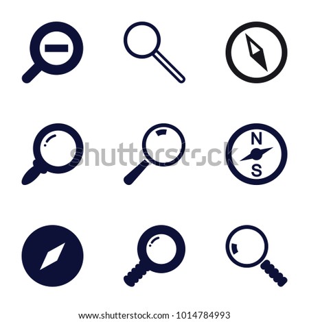 Exploration icons. set of 9 editable filled exploration icons such as compass, search, zoom out