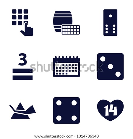 Number icons. set of 9 editable filled number icons such as dice, 3 allowed, calendar, intersection, domino, lotto, hand on atm