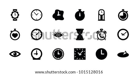 Watch icons. set of 18 editable filled watch icons: alarm, eye, stopwatch, clock, wall clock, wrist watch for woman, sundial, hourglass