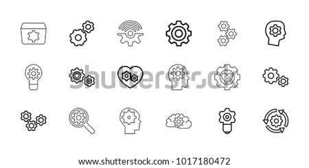 Cog icons. set of 18 editable outline cog icons: gears, head, heart